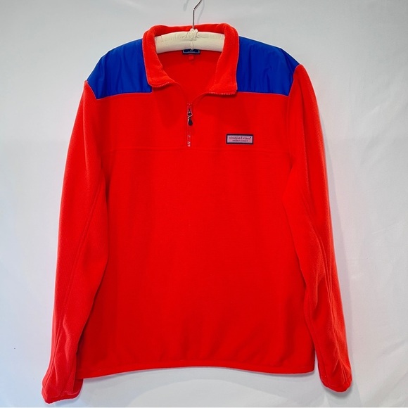 Men’s Vineyard Vines Fleece 1/4 Zip Pullover -Large- Orange-Coral /Navy - Picture 1 of 8